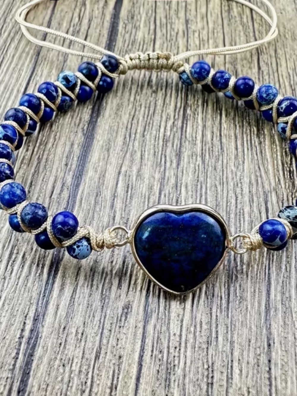 Hand Crafted Lapis Blue Heart Bracelet with Silver Accents - Picture 4 of 5